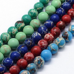 Synthetic Imperial Jasper Beads Strands, Dyed, Round, Mixed Color, 6mm, Hole: 0.8mm, about 63pcs/strand, 14.76 inch(37.5cm)