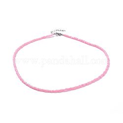 Collane di perline seme di vetro, con perline di ottone e 304 fermaglio in acciaio inossidabile per aragosta, perla rosa, 18.3 pollice (46.5 cm)