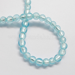 Perles en verre d'argent feuille manuelles, ronde, bleu ciel, 7.5~8.5mm, Trou: 1mm