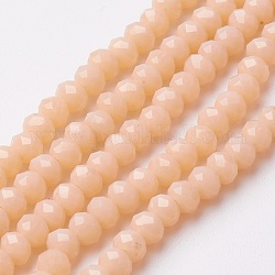 Perles en verre jade d'imitation à facettes, rondelle, peachpuff, 4~4.5x3mm, Trou: 0.5mm, Environ 130~135 pcs/chapelet, 15.5~16 pouce (39~40 cm)