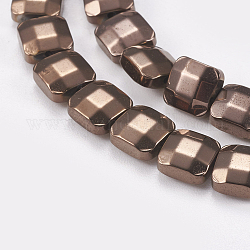 Chapelets de perles en hématite synthétique électrolytique sans magnétiques, facette, carrée, plaqués café, 8x8x3mm, Trou: 0.5mm, Environ 50 pcs/chapelet, 15.9 pouce (40.5 cm)