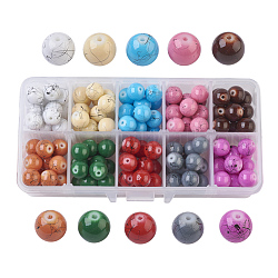 Drawbench Baking Painted Glass Beads, Round, Mixed Color, 10mm, Hole: 1.3~1.6mm, about 15pcs/compartment, 150pcs/box
