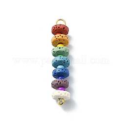 Breloques de connecteur rond plat teint en pierre de lave naturelle chakra, pierres précieuses colorées 304 maillons de perles de rocaille en verre en acier inoxydable, or, 42~43x8mm, Trou: 1.8~3mm