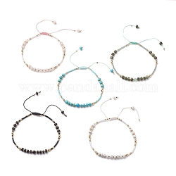Bracciali di perline intrecciati con fili di nylon regolabili, con perline in naturali e sintetici, perline tonde in ottone e perline in vetro, 2-3/8~3-1/2 pollice (5.9~8.8 cm)