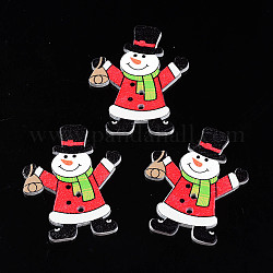 Bottoni natalizi in legno di acero verniciato a spruzzo a 2 foro, stampato solo fronte, Babbo Natale, rosso, 38x32x2mm, Foro: 1.6 mm