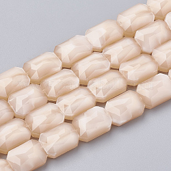 Opaque Solid Color Glass Beads Strands, Faceted, Rectangle Octagon, Navajo White, 14x10x7mm, Hole: 1mm, about 25pcs/strand, 113.97 inch(35.5cm)