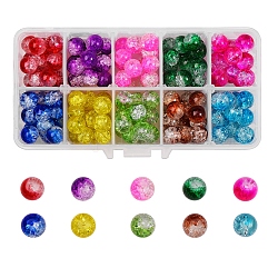 150 pièces 10 couleurs de cuisson des brins de perles de verre craquelé peintes, roundd, couleur mixte, 10mm, Trou: 1.3~1.6mm, 15 pcs / couleur