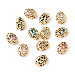 Eco-friendly Brass Micro Pave Cubic Zirconia Multi-strand Links, Rack Plating, Cadmium Free & Lead Free, Oval, Golden, Mixed Color, 14x10x5mm, Hole: 1.2mm