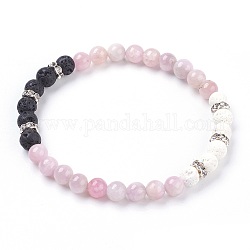 Bracelets élastiques de kunzite naturel, avec des perles de pierre de lave naturelle teintes (teintes) et des perles d'espacement en strass, 2-1/8 pouce (5.5 cm)