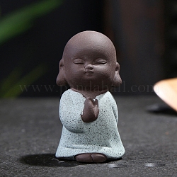 Statue de Bouddha novice en céramique, pour le bureau à domicile ornement feng shui, cyan clair, 32x58mm