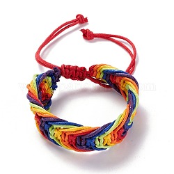 Браслет радужной гордости, браслет из вощеных плетеных бусин, широкий регулируемый браслет для мужчин и женщин, красочный, внутренний диаметр: 2-3/8~4-3/8 дюйм (6~11.2 см)