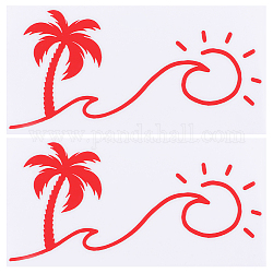 Adesivi per auto autoadesivi per cartoni animati in pvc a tema spiaggia, albero di cocco impermeabile con decalcomanie decorative per auto solari per la decorazione dell'auto, rosso, 92~93x174~182x0.2mm