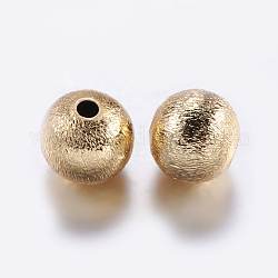 Perle di ottone testurizzate, tondo, oro, 8x7.5mm, Foro: 2 mm