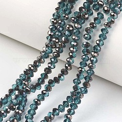 Chapelets de perles en verre transparent électrolytique, demi-plaqué noir, facette, rondelle, sarcelle, 6x5mm, Trou: 1mm, Environ 85~88 pcs/chapelet, 16.1~16.5 pouce (41~42 cm)
