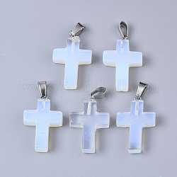 Opalite Pendants, with Stainless Steel Peg Bails, Cross, Stainless Steel Color, 28~30x18x6mm, Hole: 7x3.5mm