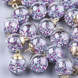 Pendentifs de boule en verre, avec micro perles et accessoires plastiques CCB, ronde, colorées, 21x15.5~16mm, Trou: 2mm