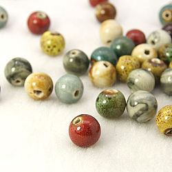 Perles de porcelaine émaillée fantaisie manuelles, ronde, couleur mixte, 18mm, Trou: 2mm