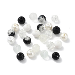 Perle di vetro, tondo, stile misto, bianco, 8~8.5x7.5mm, Foro: 0.8 mm, 300pcs/scatola