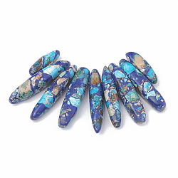 Chapelets de perles de pierres précieuses synthétiques, lapis lazuli et regalite, pendentifs éventails gradués, perles focales, teinte, bleu profond du ciel, 19~50x7~8.5x6~8mm, Trou: 1.5mm, 9 pièces / kit, 2.75 pouce / brin