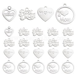 UNICRAFTALE 48pcs 4 Styles Mother's Day Theme Charm Stainless Steel Word Charms Heart Moon Love Metal Pendants for Jewelry Making1.4~1.6mm Hole