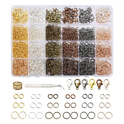 Kit de fabricación de joyas de diy, incluyendo cierres de pinza de langosta de aleación, hierro anillos del salto abierto, Anillos de latón, pinzas, color mezclado, 2342 PC / sistema