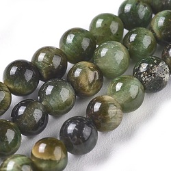 Natürlichen Tigerauge Perlen Stränge, gefärbt und erhitzt, Runde, dunkel olivgrün, 4 mm, Bohrung: 0.8 mm, ca. 88 Stk. / Strang, 14.5 Zoll (37 cm)