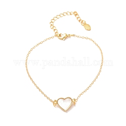 Herz Gliederarmband für Mädchen Frauen Geschenk, Süßwasser-Muschel-Charm-Armbänder aus Messing, golden, 7.48 Zoll (19 cm)