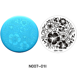 Stainless Steel Nail Art Stamping Plates, Nail Image Templates, Template Tool, Flat Round, Flower Pattern, Stainless Steel Color, 56x1mm