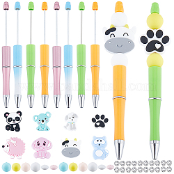 Sunnyclue kit fai da te per creare penne con perline per animali, incluse perline in silicone per cani, ricci, koala, panda e mucche, penne in plastica con perline, colore misto, 60pcs/scatola