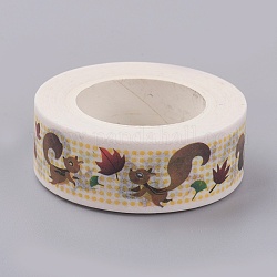 Bandes de papier décoratives scrapbook bricolage, ruban adhésif, avec boîte en plastique, modèle de renard, jaune, 15mm, 10m/rouleau, 1 rouleau / boîte
