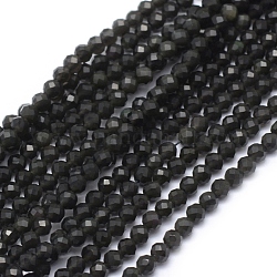 Filo di perline di ossidiana naturale, sfaccettato, tondo, 4mm, Foro: 1 mm, circa 95pcs/filo, 15.35 pollice (39 cm)