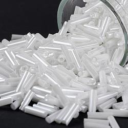 Glass tubulär Perlen, undurchsichtige Farben Glanz Saatperlen, Rundloch, weiß, 6x1.8 mm, Bohrung: 0.6 mm, ca. 10000 Stk. / Beutel