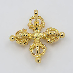 Veri pendenti buddisti in ottone placcato oro 18k, accessori di gioielli Budda, Dorje pendenti Vajra, 25x24x8mm, Foro: 1 mm