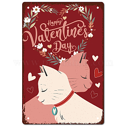 Tinplate Sign Poster, Vertical, for Home Wall Decoration, Rectangle, for Valentine's Day, Cat Pattern, 300x200x0.5mm