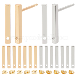 BENECREAT 20Pcs 2 Color 18K Real Gold Plated Brass Stud Earring Bar Ear Stud Stick Minimalist Geometric Earring Posts with 20Pcs Brass Ear Nuts for Women Gifts, Festival Favors