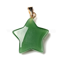 Glass Pendants, with Golden Plated Iron Findings, Star, Green, 23x20x6mm, Hole: 6x2mm