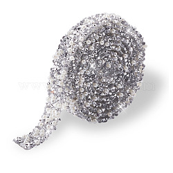 Nastro di strass termoadesivo, bordo cucito in resina di cristallo, nastro di strass, con perle imitazione perla, per accessori di costume, cirstallo, 14x3mm