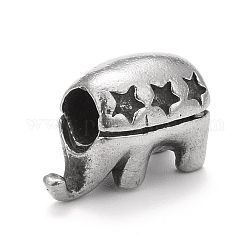 Abalorios europeos de 304 acero inoxidable, Abalorios de grande agujero, elefante con estrella, plata antigua, 11x8.5x16mm, agujero: 4.6 mm