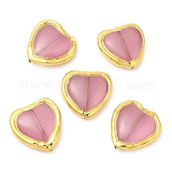 Cat Eye Beads, with Long-Lasting Plated Brass Findings, Heart, Pink, 24.5x23~23.5x7.5mm, Hole: 0.9mm