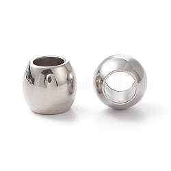 304 perline in acciaio inossidabile, barile, perline con foro grande, colore acciaio inossidabile, 11x9.5mm, Foro: 6 mm