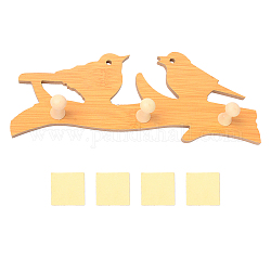Creatcabin Holz Wandhaken Kleiderbügel, mit selbstklebendem Aufkleber, Vogel, rauchig, 235x95x36 mm