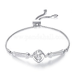 Bracelet coulissant coeur zircone cubique pour la saint valentin, 925 bracelet en argent sterling, clair, platine