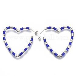 (vendita di fabbrica di feste di gioielli) orecchini in ottone, con dorsi in smalto e orecchini, cuore, blu, 52~54x51~53x3.5mm, ago :0.7mm