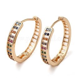 Женские серьги-кольца из латуни с микропаве и разноцветными циркониями, полый прямоугольник, золотой свет, 26x4.5 мм