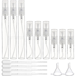 BENECREAT 30Pcs 3ml 5ml 10ml Glass Spray Bottle with PP Plastic Lid, 2Pcs Plastic Funnel Hopper and 4Pcs 2ml Transfer Graduated Pipettes,  for Essential Oil, Perfume Making, Clear
