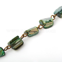 Handmade Sea Shell Beads Chains for Necklaces Bracelets Making, with Iron Eye Pin, Unwelded, Antique Bronze, Dark Green, 39.3 inch