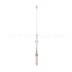 Pendules de radiesthésie pointus en quartz rose naturel, avec arbre de vie en acier inoxydable et fermoir mousqueton, breloque balle à facettes, 257mm