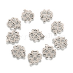 304 Stainless Steel Four Leaf Clover Charms Pendants, Stainless Steel Color, 15x13x1mm, Hole: 1mm