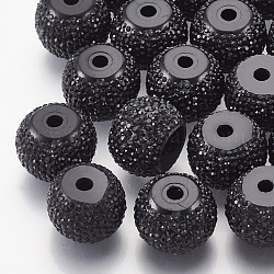 Abalorios de resina de Diamante de imitación, rerondana plana, negro, 11.5~12x9mm, agujero: 2 mm