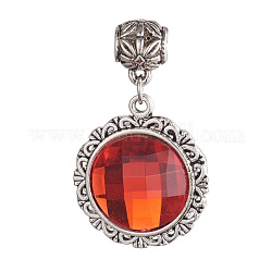 Tibetan Style Alloy European Dangle Charms, with Acrylic, Flat Round, Antique Silver, 47.5mm, Hole: 5mm, Pendants: 32.5x28.5x6.5mm